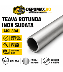 Teava rotunda inox sudata AISI 304, 63.5 x 1.5 mm, 6 metri Teava rotunda inox sudata AISI 304, 63.5 x 1.5 mm, 6 metri
